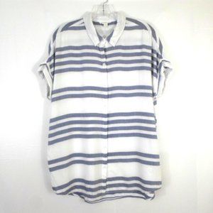Beach Lunch Lounge White Blue Striped Shirt Shirt Sleeve Button Up